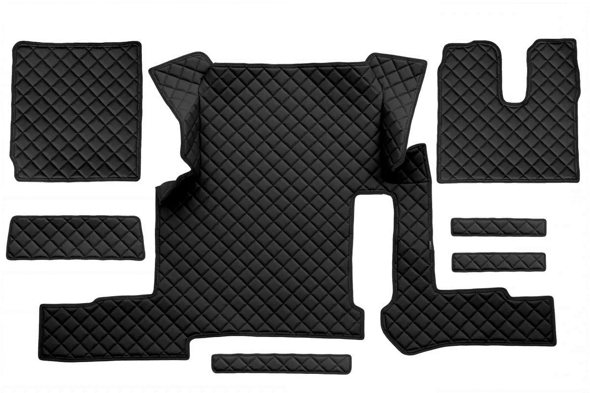 Full coverage 3-piece MAN TGX floor mats set for One Drawer models (2018–2020), manual gearbox, right-hand drive. Premium eco leather design.