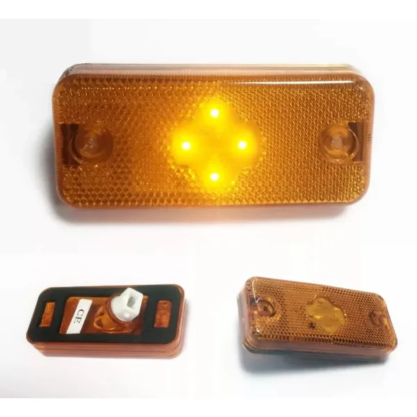 High-quality amber indicator lights (12–24V) with sockets. 2x side marker lamps for trucks, vans – fits Peugeot Boxer, Citroën Relay, Iveco. CE-approved, MOT compliant, OE-spec replacement.