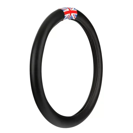 FREE Delivery for UK and Europe! High Quality Leather UK Steering Wheel Cover | Black Real Leather with Black Stitching. 44"/46"
