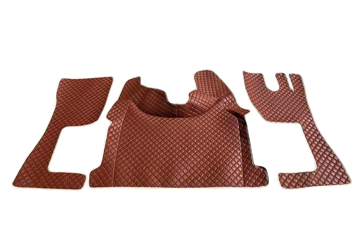 Free Delivery for UK! Premium Deluxe Brown Anti Slip Eco Leather Floor Mats for Volvo FH Euro 6 (2013-2020) with automatic gear box and RHD.
