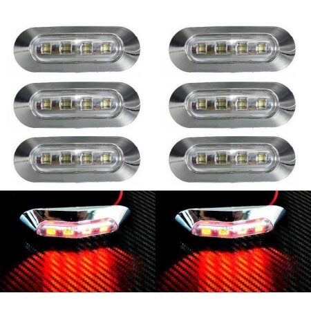 8 x 4 LED Rear RED Chrome Bezel Marker Light for Truck Bus Lorry DAF VOLVO 24V