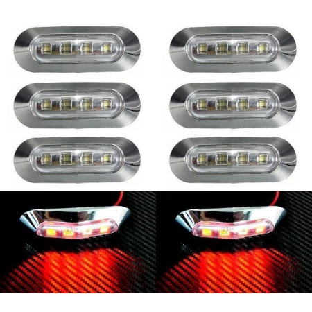 8 x 4 LED Rear RED Chrome Bezel Marker Light for Truck Bus Lorry DAF VOLVO 24V