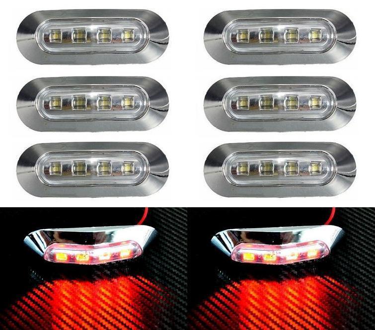 8 x 4 LED Rear RED Chrome Bezel Marker Light for Truck Bus Lorry DAF VOLVO 24V