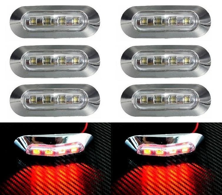 8 x 4 LED Rear RED Chrome Bezel Marker Light for Truck Bus Lorry DAF VOLVO 24V