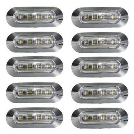 10x 4 LED Side WHITE Chrome Bezel Marker 24V Light for Truck Bus Lorry MAN DAF