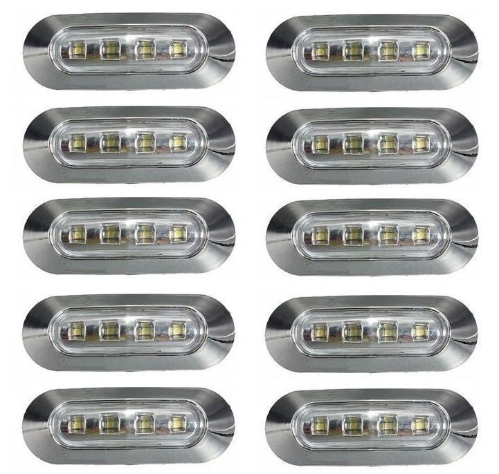 10x 4 LED Side WHITE Chrome Bezel Marker 24V Light for Truck Bus Lorry MAN DAF