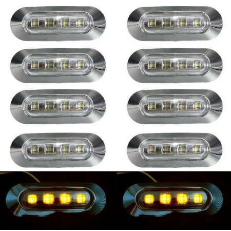 10x Chrome LED Side Amber Marker Lights Lamps 12V Car SUV Truck Bus Camper Van