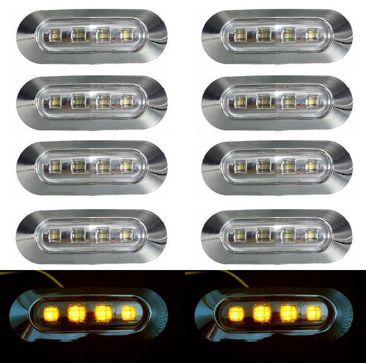 10x Chrome LED Side Amber Marker Lights Lamps 12V Car SUV Truck Bus Camper Van