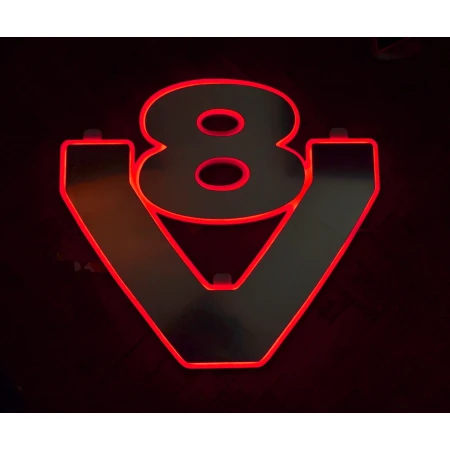 24V Silver Mirror LED Plate Red Sign V8 for all series Trucks Interior 48x52 cm
