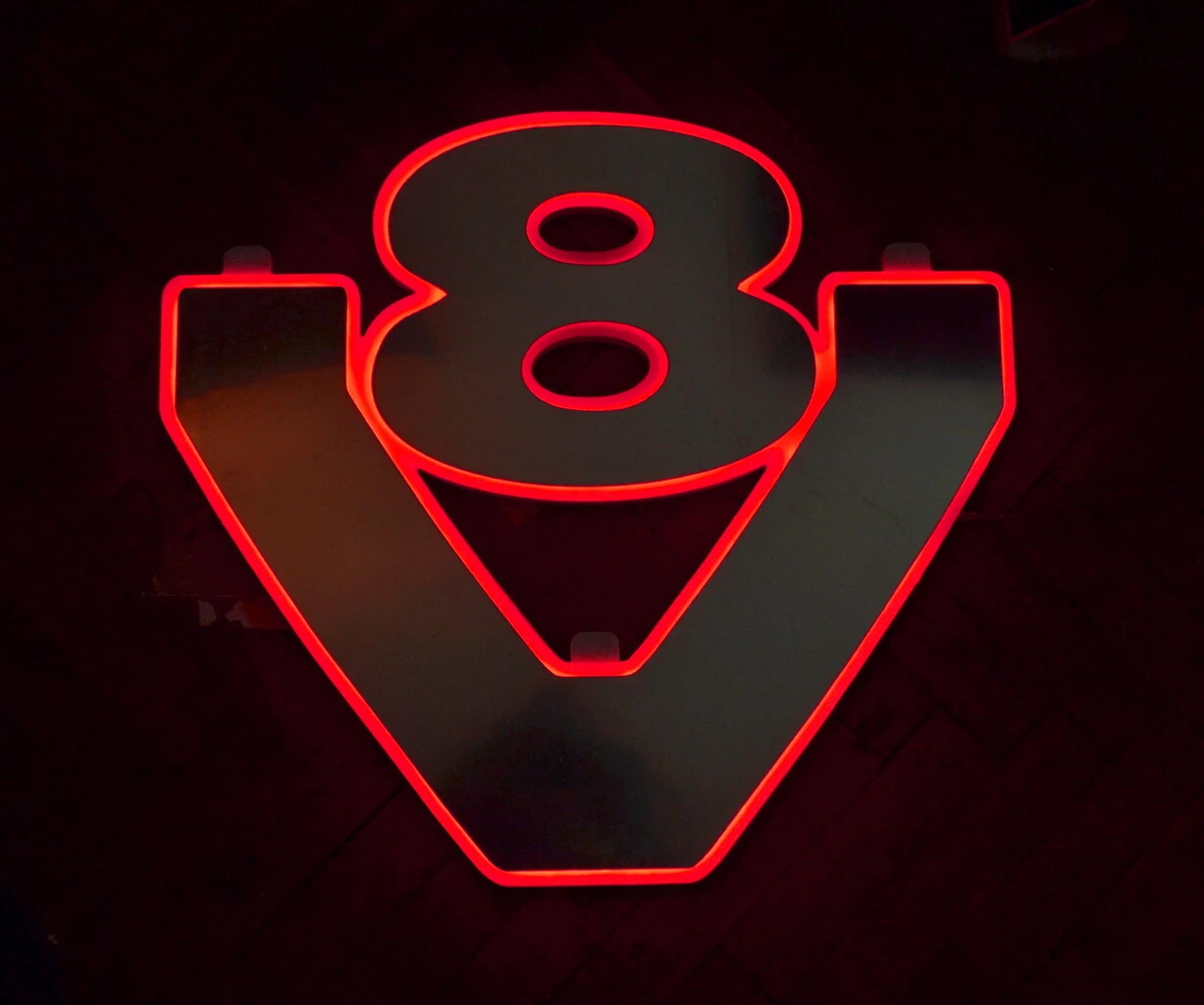 24V Silver Mirror LED Plate Red Sign V8 for all series Trucks Interior 48x52 cm