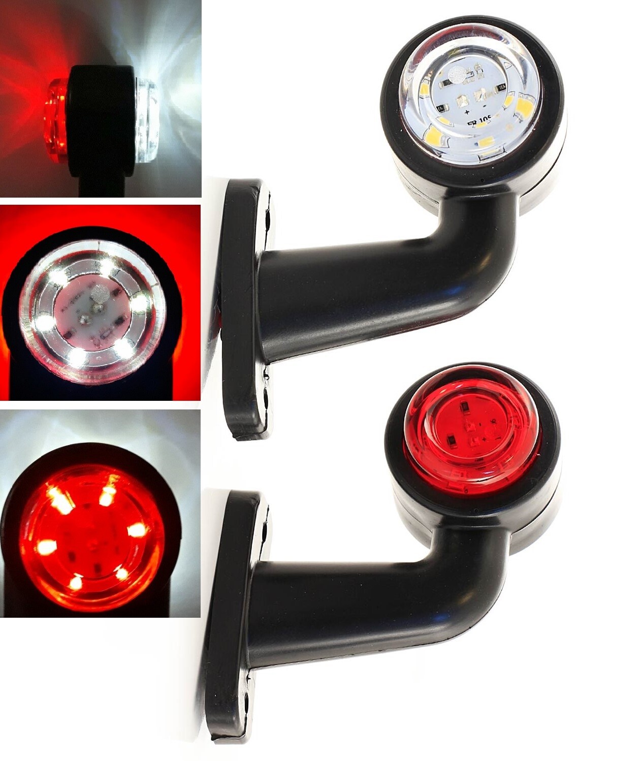 2x Red White 12-24V LED Rear Side Marker Lights Lamps Truck Trailer Lorry Van