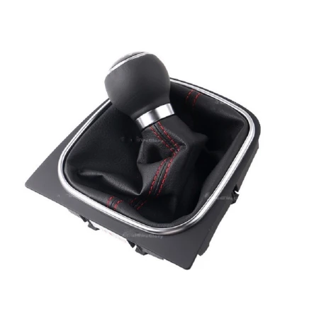 Red Seams Gaiter + Black Gear Knob for VW GOLF MK5 Shift Speed Numbers 1-5 + R