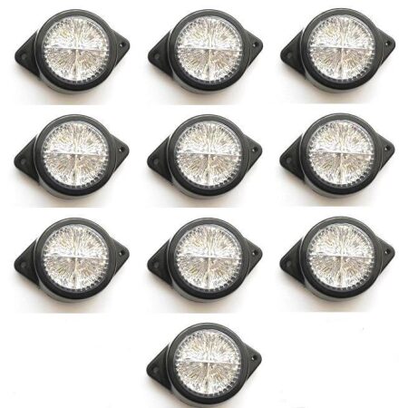 10 pcs White 24V LED Front Side Round Marker Lights Truck Trailer Lorry Tipper
