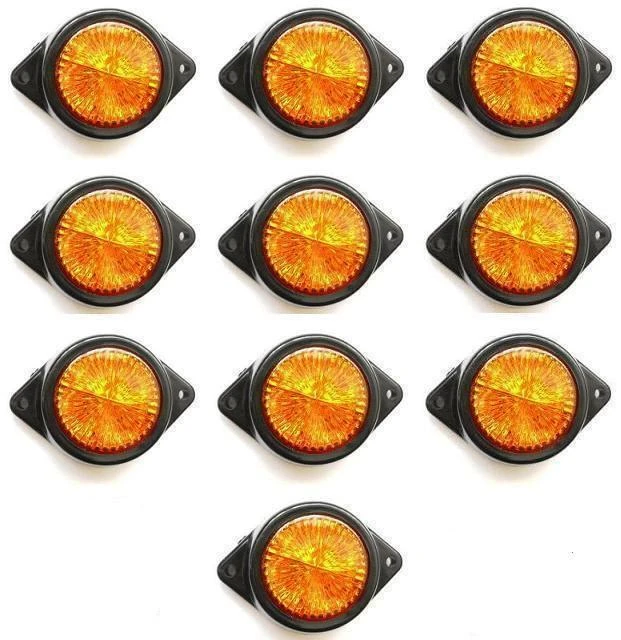 10x 24V Amber Orange Round 4 LED Rear Side Marker Lights Truck Trailer
