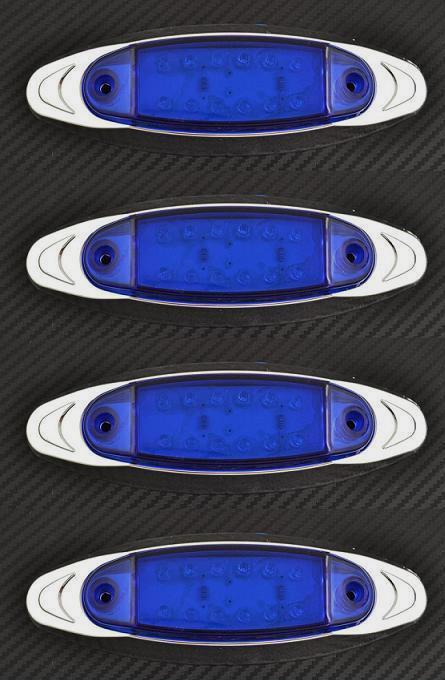 4x 12V Blue Rear Chrome Edge Marker 12 LED Lights Car SUV Van Bus Truck Trailer