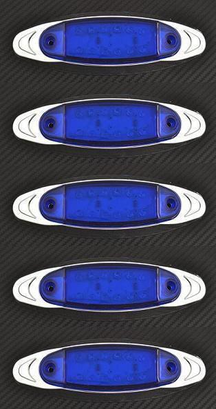 5x 24V Blue Front Chrome 12 LED Position Marker Lights Trailer Chassis Truck Bus