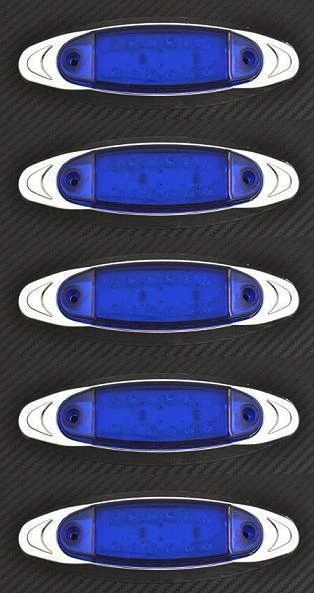 5x 24V Blue Front Chrome 12 LED Position Marker Lights Trailer Chassis Truck Bus