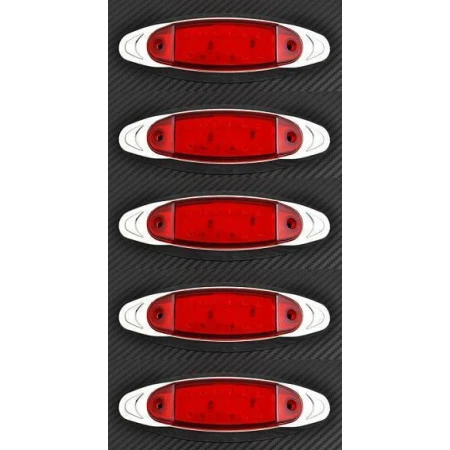 5x 12 LEDs Red Clearance Chrome Bezel Rear Marker Lights Truck Trailer Bus 12V