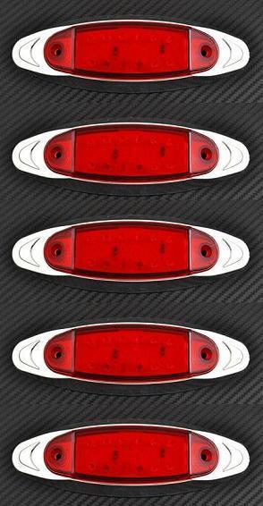 5x 12 LEDs Red Clearance Chrome Bezel Rear Marker Lights Truck Trailer Bus 12V