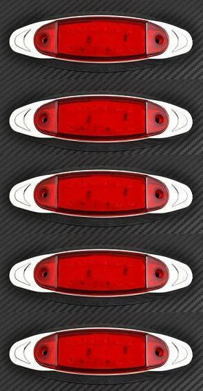 5x 12 LEDs Red Clearance Chrome Bezel Rear Marker Lights Truck Trailer Bus 12V