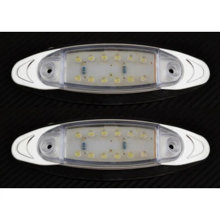 2x White 12V Front Side 12 LED Chrome Oval Marker Lights Truck Car Van Motorhome
