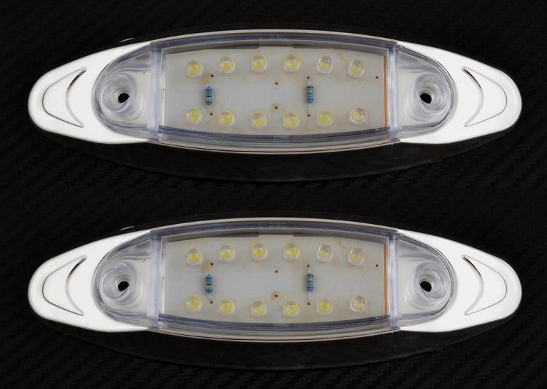 2x White 12V Front Side 12 LED Chrome Oval Marker Lights Truck Car Van Motorhome
