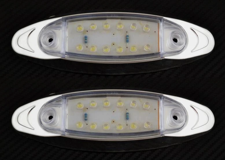 2x White 12V Front Side 12 LED Chrome Oval Marker Lights Truck Car Van Motorhome