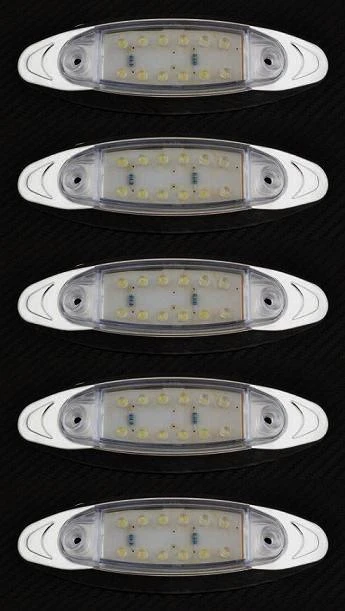 5 pcs White 24V LED Front Side Marker Lights w/ Chrome Bezel Truck Trailer Lorry