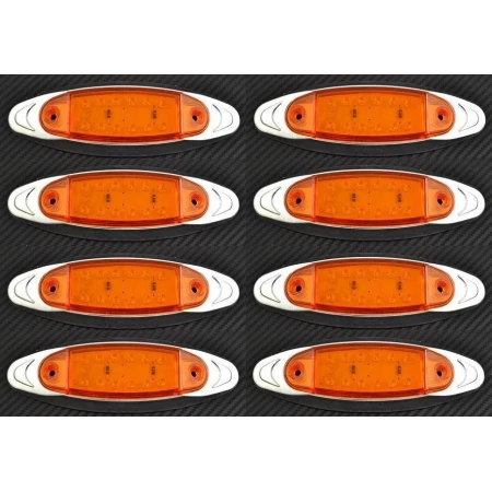 8x 12V LED Amber Chrome Bezel Side Marker Lights 12 LEDs Truck Trailer Chassis