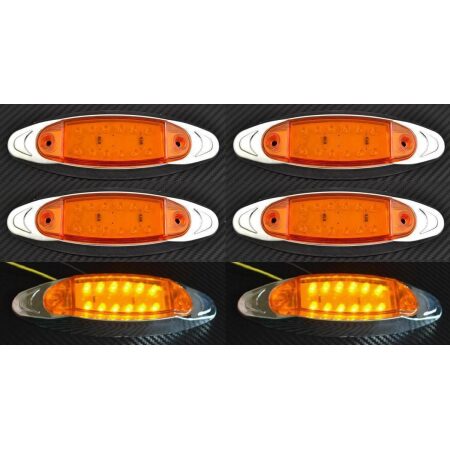 6x 24V LED Amber Chrome Bezel Clearance Side Marker Lights Truck Trailer Lorry