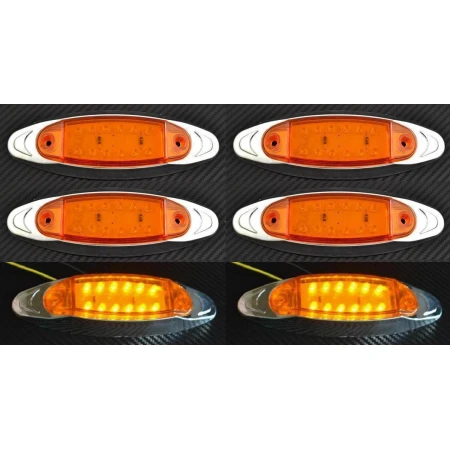 6x 24V LED Amber Chrome Bezel Clearance Side Marker Lights Truck Trailer Lorry
