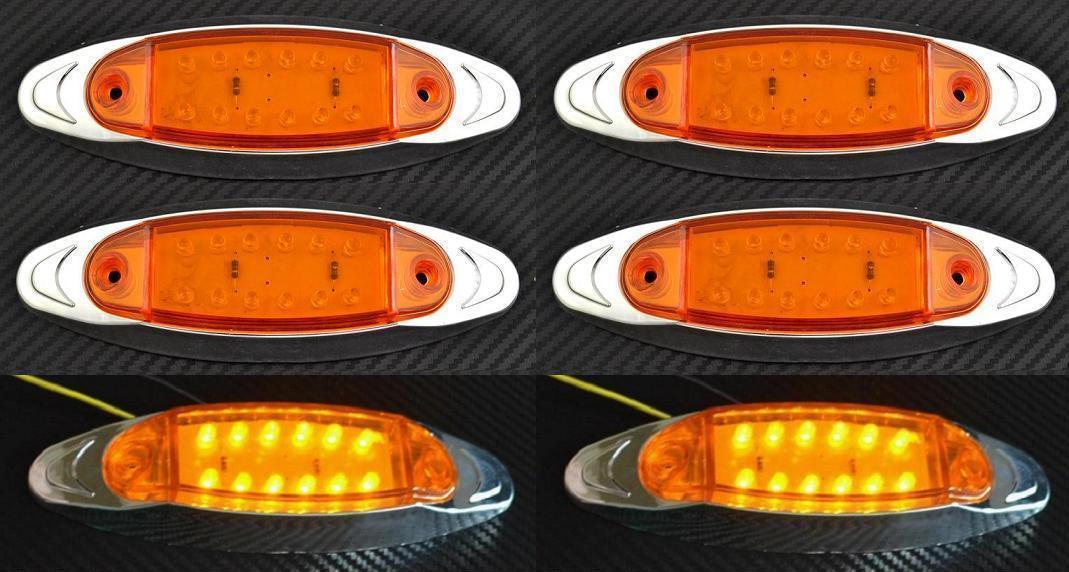 6x 24V LED Amber Chrome Bezel Clearance Side Marker Lights Truck Trailer Lorry