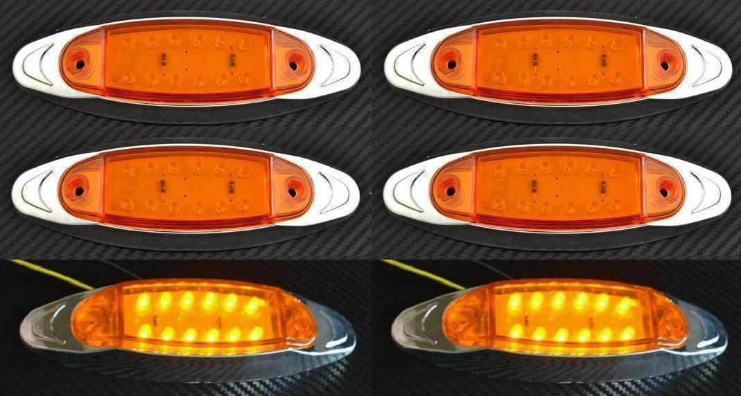 6x 24V LED Amber Chrome Bezel Clearance Side Marker Lights Truck Trailer Lorry