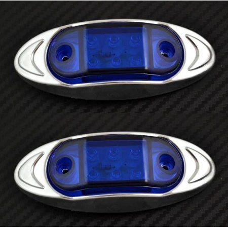 2 pcs Blue 12V LED Side Chrome Oval Marker Lights Truck Car Van Bus ATV Caravan