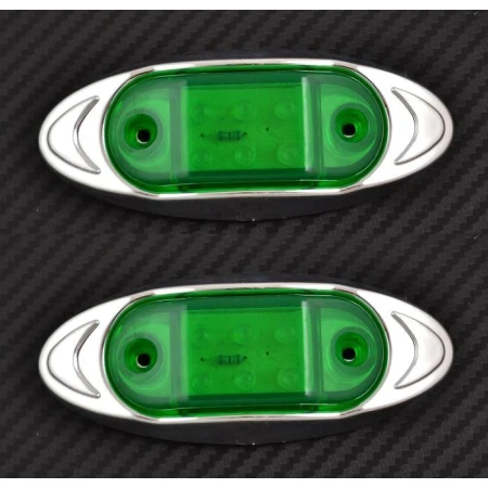2x 12V Green Side Chrome 6 LED Oval Marker Lights Car Van Bus ATV Boat Caravan