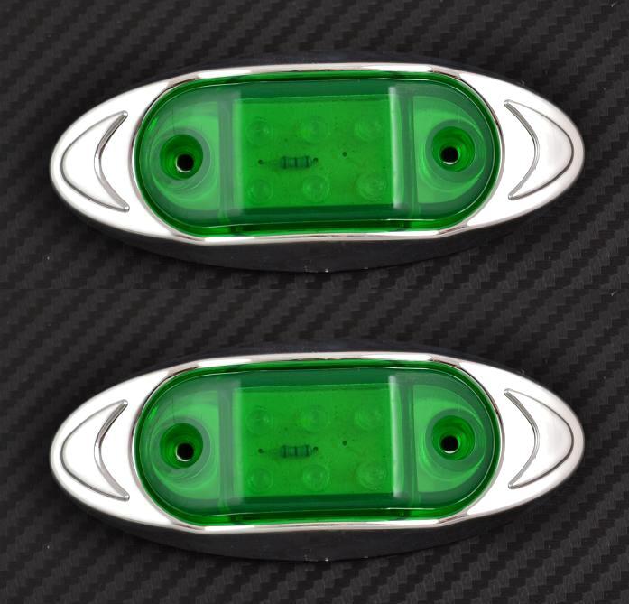 4x 12V Green Side Chrome 6 LED Oval Marker Lights Car Van Bus ATV Boat Caravan