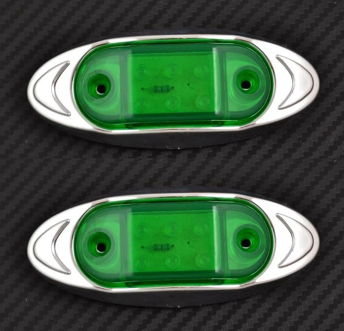 2x 12V Green Side Chrome 6 LED Oval Marker Lights Car Van Bus ATV Boat Caravan