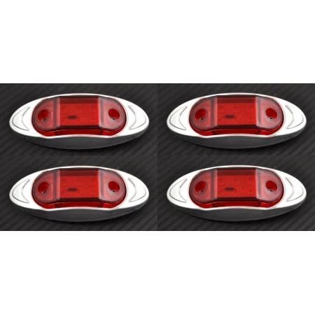 4 x 12V LED Red Side Chrome Bezel 6 LEDs Marker Lights Truck Trailer Lorry Car