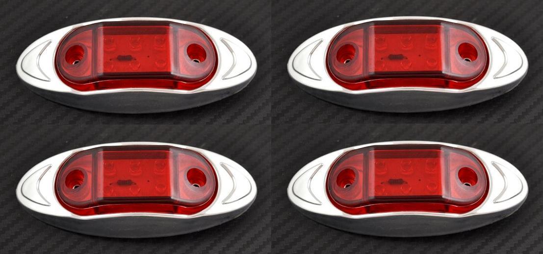 4 x 12V LED Red Side Chrome Bezel 6 LEDs Marker Lights Truck Trailer Lorry Car