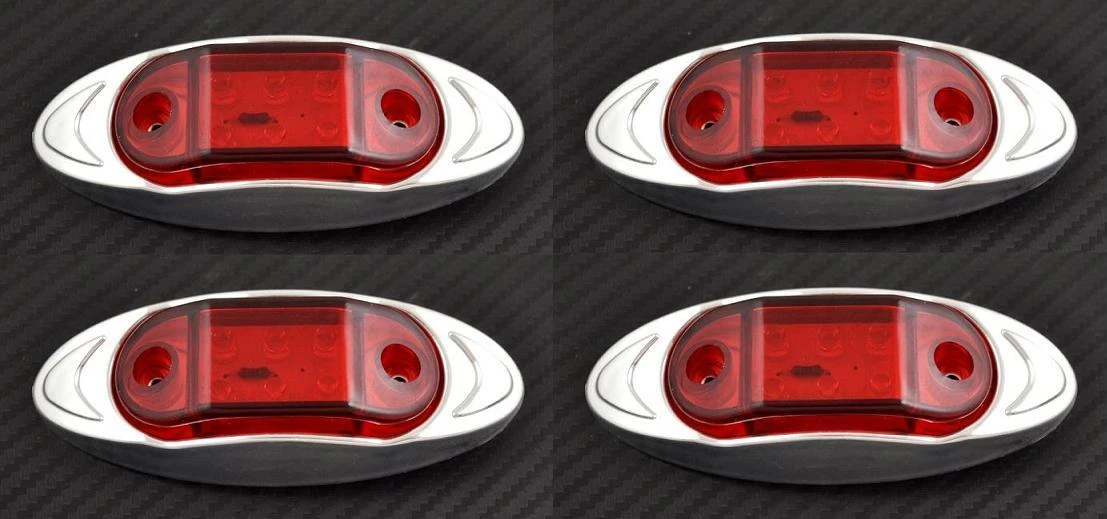 4 x 12V LED Red Side Chrome Bezel 6 LEDs Marker Lights Truck Trailer Lorry Car
