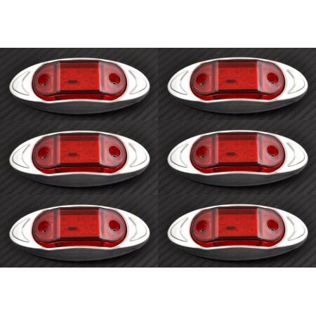 6 pcs Red 24V LED Rear Side Chrome Oval Position Marker Lights Truck Trailer Bus