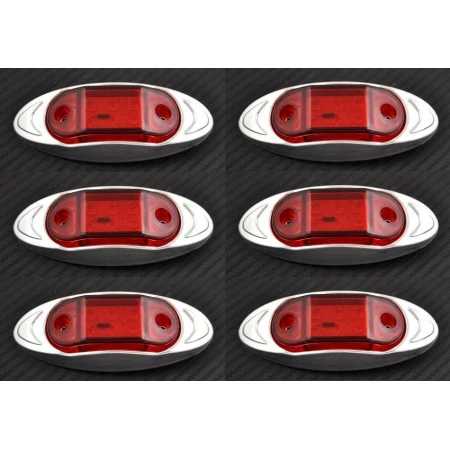 6 pcs Red 24V LED Rear Side Chrome Oval Position Marker Lights Truck Trailer Bus
