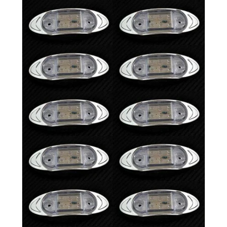 10 pcs White 12V LED Front Side Oval Chrome Marker Lights Truck ATV Car Caravan