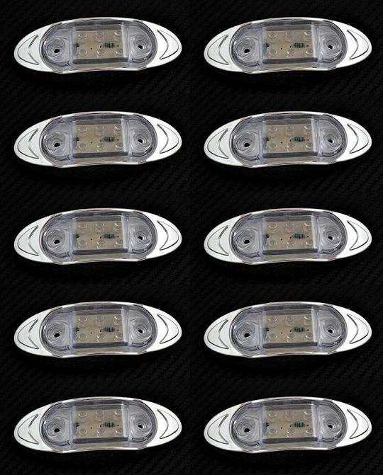 10 pcs White 12V LED Front Side Oval Chrome Marker Lights Truck ATV Car Caravan