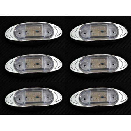 6 pcs 24V White Front Side Chrome 6 LED Oval Marker Lights Truck Trailer Tipper