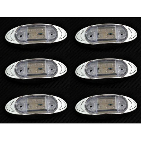 6 pcs 24V White Front Side Chrome 6 LED Oval Marker Lights Truck Trailer Tipper