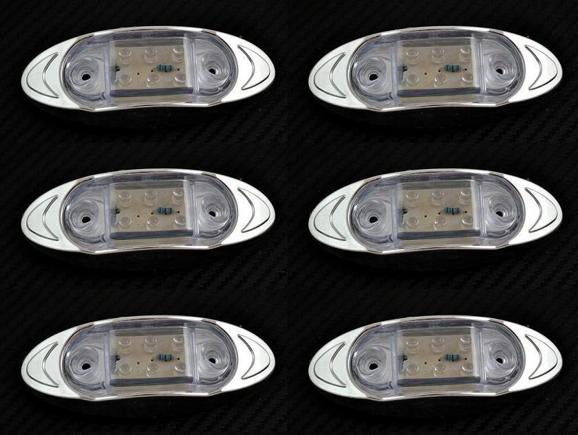 6 pcs 24V White Front Side Chrome 6 LED Oval Marker Lights Truck Trailer Tipper