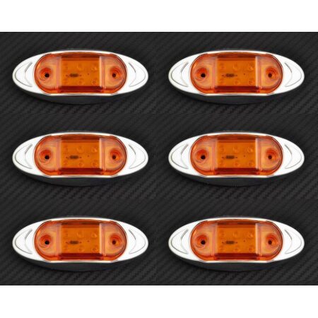 6 x Amber Orange Rear Side Chrome Oval Marker 24V Lights Truck Trailer Bus