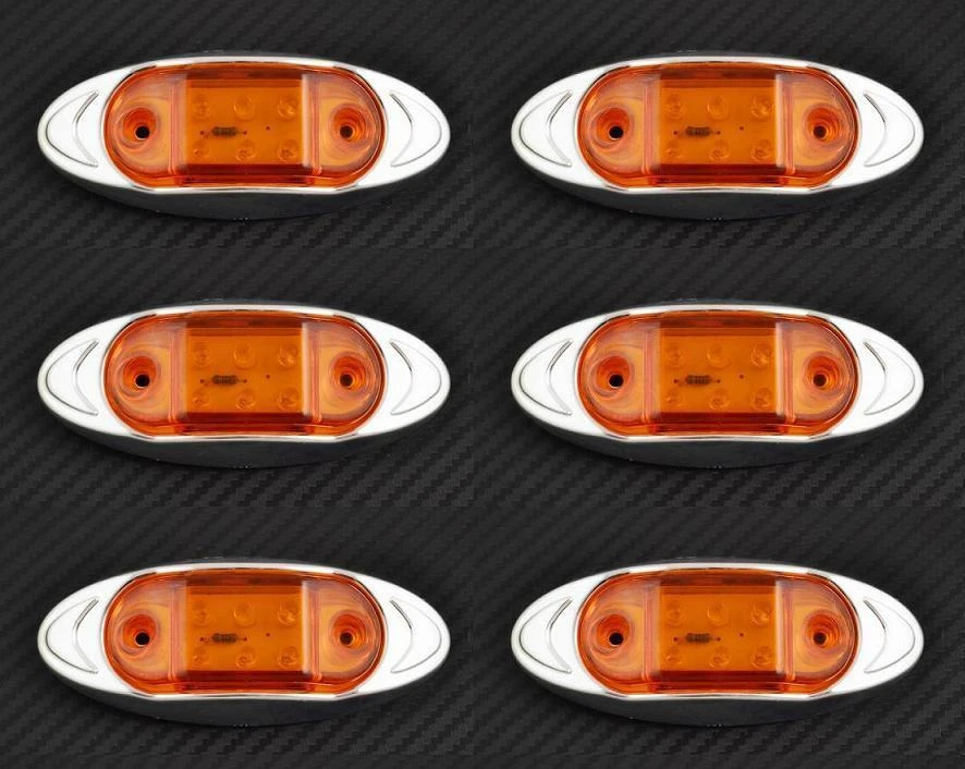 6 x Amber Orange Rear Side Chrome Oval Marker 24V Lights Truck Trailer Bus