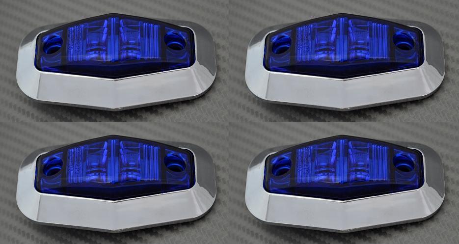 4 x 12V LED Side BLUE Chrome bezel marker lights Bus Caravan Car ATV SUVs